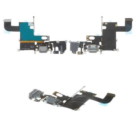 Шлейф для iPhone 6, коннектора наушников, коннектора зарядки, черный, с микрофоном, с компонентами, Copy