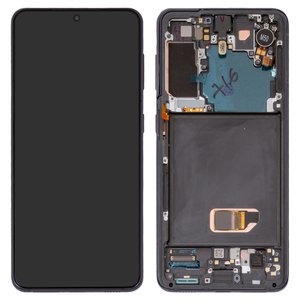 Дисплей для Samsung G991 Galaxy S21 5G, серый, с фронтальной камерой, с рамкой, Original, сервисная упаковка, phantom gray, #GH82 24544A GH82 24545A GH82 27256A GH82 27255A