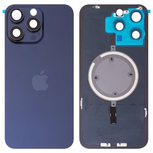 Задняя панель корпуса для iPhone 15 Pro Max, синяя, со стеклом камеры, Original PRC 