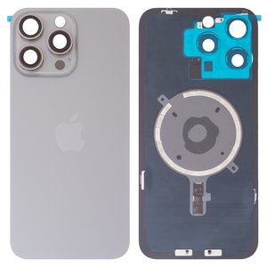 Задняя панель корпуса для iPhone 15 Pro Max, серая, со стеклом камеры, Original PRC , natural titanium