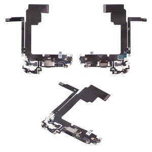 Шлейф для iPhone 15 Pro Max, конектора зарядки, чорний, з мікрофоном, High Copy