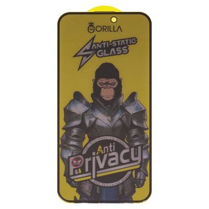 Захисне скло Gorilla для Apple iPhone 15 Pro Max, сумісне з чохлом, Full Glue, Anti Static, Anti Peeping, чорний