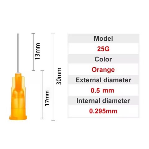 Игла дозатор 25G, 0,5 мм, прямая, для шприцев, для винта, 10 шт., 13 mm