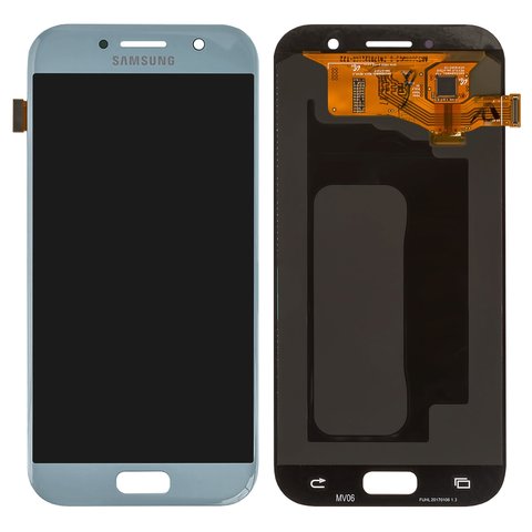 LCD compatible with Samsung A720 Galaxy A7 2017 , blue, without frame, original change glass  , blue mist 