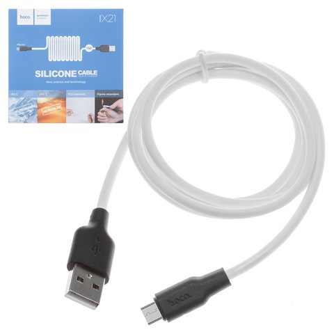 USB Cable Hoco X21, USB type A, micro USB type B, 100 cm, 2 A, white 