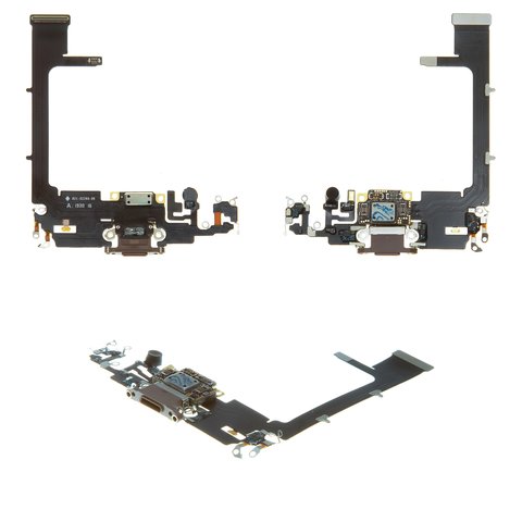 Шлейф для iPhone 11 Pro, коннектора наушников, коннектора зарядки, золотистый, с микрофоном, с компонентами, PRC