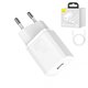Mains Charger Baseus Super Si, (20 W, Quick Charge, white, with cable USB type C to Lightning for Apple, 1 output) #TZCCSUP-B02