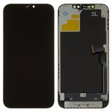 LCD compatible with Apple iPhone 12 Pro Max, (black, with frame, HC, with camera and proximity sensor plastics, (OLED), OEM hard, SL)