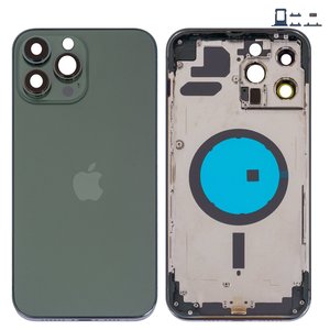 Housing compatible with iPhone 13 Pro Max, green, with SIM card holders, with side buttons, alpine green 