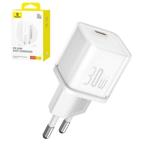 Adaptador de red Baseus GaN5S, 30 W, Fast Charge, blanco, 1 puerto, #P10162504213 00