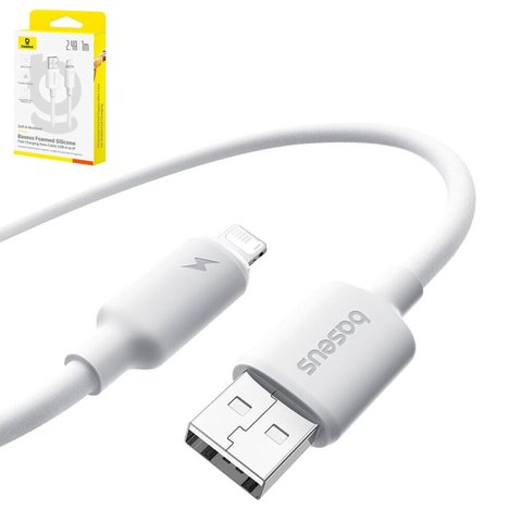 USB Cable Baseus Foamed Silicone, USB type A, Lightning, 100 cm, 2.4 A, white  #E0426901