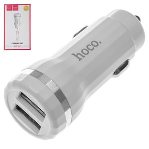 Автомобільний зарядний пристрій Hoco Z27, 2 USB виходи 5В 2,4А , біле, з USB кабелем тип C
