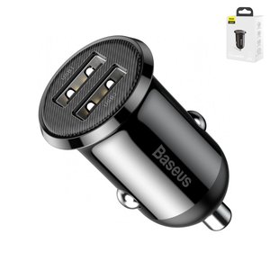 Автомобильное зарядное устройство Baseus Grain Pro, 2 USB выхода 5В 2,4А , черное, #CCALLP 01