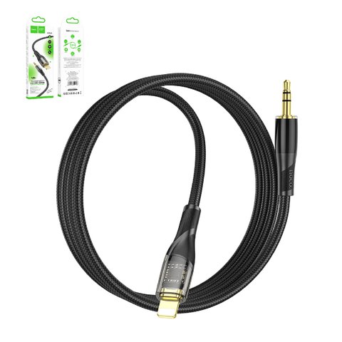 AUX кабель Hoco UPA25, TRS 3.5 мм, Lightning, 100 см, чорний, в нейлоновому обплетенні, #6931474791153