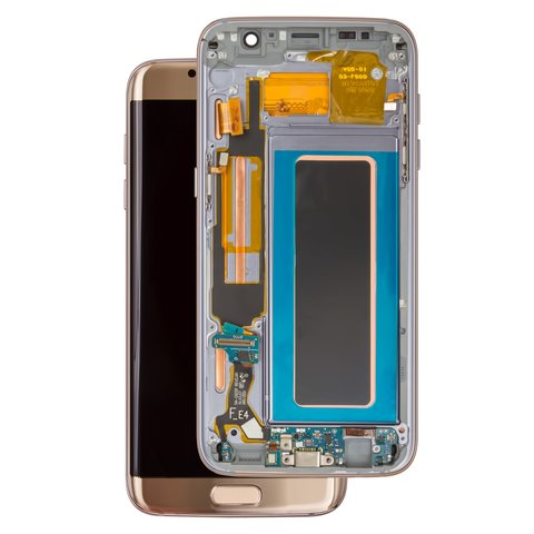 LCD compatible with Samsung G935 Galaxy S7 EDGE, golden, with frame, Original PRC , original glass 