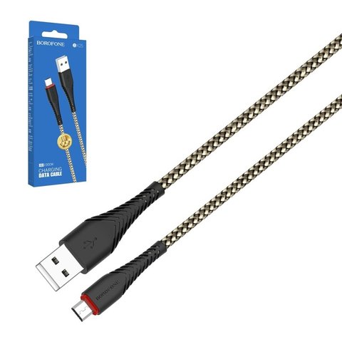 USB кабель Borofone BX25, USB тип A, micro USB тип B, 100 см, 2,4 А, чорний, #6931474703477
