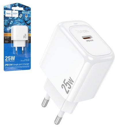 Сетевое зарядное устройство Hoco CS53A, 25 Вт, Power Delivery PD , белый, 1 порт, #6942007631788