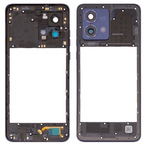 Средняя часть корпуса для Motorola Moto G84, синяя, со стеклом камеры